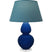 Cobalt Glazed Ceramic w/Lucite with Bright Blue W/ Gray Lining Fabric Shade Glass and Blue Shade