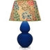 Cobalt Glazed Ceramic w/Lucite with Fall Floral Fabric Shade Glass and Multicolor Shade