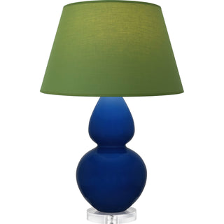 Buy cobalt-glazed-ceramic-w-lucite-with-tea-green-w-taupe-lining-fabric-shade-glass-and-green-shade Double Gourd Table Lamp by Robert Abbey