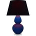 Cobalt Glazed Ceramic w/Lucite with Ink Black W/ Rose Red Lining Fabric Shade Glass and Black Shade