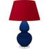 Cobalt Glazed Ceramic w/Lucite with Rose Red W/ Ink Black Lining Fabric Shade Glass and Red Shade