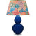 Cobalt Glazed Ceramic w/Lucite with Spring Floral Fabric Shade Glass and Multicolor Shade