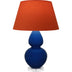 Cobalt Glazed Ceramic w/Lucite with Tangerine W/ Taupe Lining Fabric Shade Glass and Orange Shade