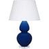Cobalt Glazed Ceramic w/Lucite with Pearl Dupioni Fabric Shade Glass and White Shade