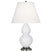 Daisy Glazed Ceramic w/Antique Silvered with Pearl Dupioni Fabric Shade Glass and White Shade