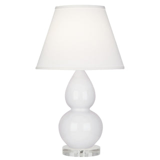 Buy daisy-glazed-ceramic-w-lucite-with-pearl-dupioni-fabric-shade-glass-and-white-shade Small Double Gourd Lamp by Robert Abbey