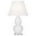 Daisy Glazed Ceramic w/Lucite with Pearl Dupioni Fabric Shade Glass and White Shade