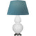 Daisy Glazed Ceramic w/Antique Silvered with Bright Blue W/ Gray Lining Fabric Shade Glass and Blue Shade