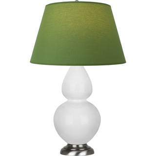 Buy daisy-glazed-ceramic-w-antique-silvered-with-tea-green-w-taupe-lining-fabric-shade-glass-and-green-shade Double Gourd Table Lamp by Robert Abbey