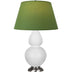 Daisy Glazed Ceramic w/Antique Silvered with Tea Green W/ Taupe Lining Fabric Shade Glass and Green Shade