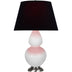 Daisy Glazed Ceramic w/Antique Silvered with Ink Black W/ Rose Red Lining Fabric Shade Glass and Black Shade