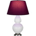 Daisy Glazed Ceramic w/Antique Silvered with Plum W/ Lavender Lining Fabric Shade Glass and Red Shade