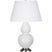 Daisy Glazed Ceramic w/Antique Silvered with Pearl Dupioni Fabric Shade Glass and White Shade