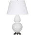 Daisy Glazed Ceramic w/Antique Silvered with Pearl Dupioni Fabric Shade Glass and White Shade