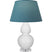 Daisy Glazed Ceramic w/Lucite with Bright Blue W/ Gray Lining Fabric Shade Glass and Blue Shade