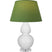 Daisy Glazed Ceramic w/Lucite with Tea Green W/ Taupe Lining Fabric Shade Glass and Green Shade