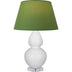 Daisy Glazed Ceramic w/Lucite with Tea Green W/ Taupe Lining Fabric Shade Glass and Green Shade