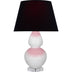 Daisy Glazed Ceramic w/Lucite with Ink Black W/ Rose Red Lining Fabric Shade Glass and Black Shade