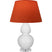 Daisy Glazed Ceramic w/Lucite with Tangerine W/ Taupe Lining Fabric Shade Glass and Orange Shade