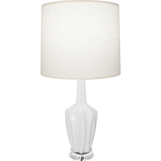 Buy daisy-glazed-ceramic-w-polished-nickel-a-lucite-with-oyster-linen-shade-glass-and-white-shade Emma Table Lamp by Robert Abbey
