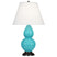 Egg Blue Glazed Ceramic w/Deep Patina Bronzeed with Pearl Dupioni Fabric Shade Glass and White Shade