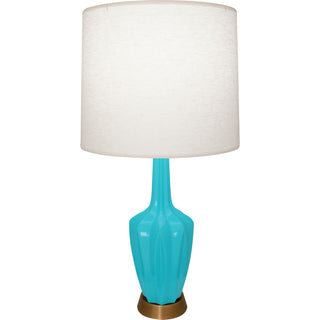 Buy egg-blue-glazed-ceramic-w-warm-brass-with-oyster-linen-shade-glass-and-white-shade Emma Table Lamp by Robert Abbey