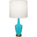 Egg Blue Glazed Ceramic w/Warm Brass with Oyster Linen Shade Glass and White Shade