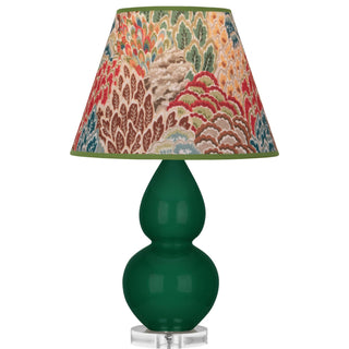 Buy jungle-glazed-ceramic-w-lucite-with-fall-floral-fabric-shade-glass-and-multicolor-shade Small Double Gourd Lamp by Robert Abbey