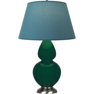 Buy jungle-glazed-ceramic-w-antique-silvered-with-bright-blue-w-gray-lining-fabric-shade-glass-and-blue-shade Double Gourd Table Lamp by Robert Abbey