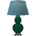 Jungle Glazed Ceramic w/Antique Silvered with Bright Blue W/ Gray Lining Fabric Shade Glass and Blue Shade