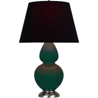 Buy jungle-glazed-ceramic-w-antique-silvered-with-ink-black-w-rose-red-lining-fabric-shade-glass-and-black-shade Double Gourd Table Lamp by Robert Abbey