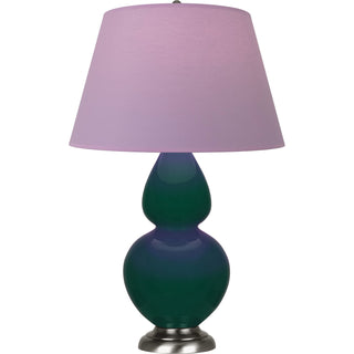 Buy jungle-glazed-ceramic-w-antique-silvered-with-lavender-w-plum-lining-fabric-shade-glass-and-purple-shade Double Gourd Table Lamp by Robert Abbey