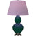 Jungle Glazed Ceramic w/Antique Silvered with Lavender W/ Plum Lining Fabric Shade Glass and Purple Shade
