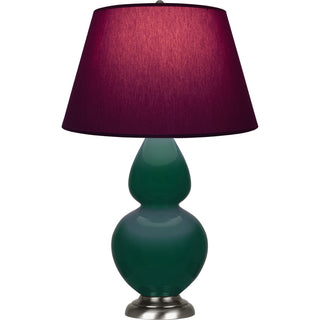 Buy jungle-glazed-ceramic-w-antique-silvered-with-plum-w-lavender-lining-fabric-shade-glass-and-red-shade Double Gourd Table Lamp by Robert Abbey