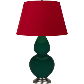 Buy jungle-glazed-ceramic-w-antique-silvered-with-rose-red-w-ink-black-lining-fabric-shade-glass-and-red-shade Double Gourd Table Lamp by Robert Abbey