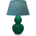 Jungle Glazed Ceramic w/Lucite with Bright Blue W/ Gray Lining Fabric Shade Glass and Blue Shade