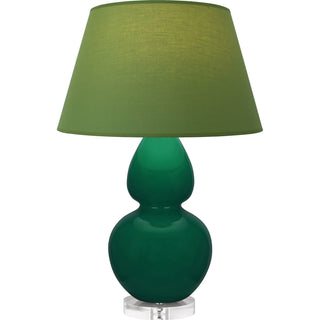 Buy jungle-glazed-ceramic-w-lucite-with-tea-green-w-taupe-lining-fabric-shade-glass-and-green-shade Double Gourd Table Lamp by Robert Abbey