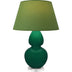 Jungle Glazed Ceramic w/Lucite with Tea Green W/ Taupe Lining Fabric Shade Glass and Green Shade