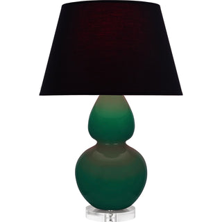 Buy jungle-glazed-ceramic-w-lucite-with-ink-black-w-rose-red-lining-fabric-shade-glass-and-black-shade Double Gourd Table Lamp by Robert Abbey