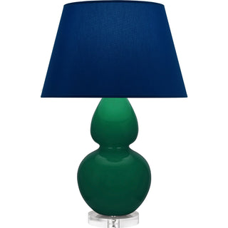 Buy jungle-glazed-ceramic-w-lucite-with-navy-w-gray-lining-fabric-shade-glass-and-blue-shade Double Gourd Table Lamp by Robert Abbey