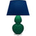 Jungle Glazed Ceramic w/Lucite with Navy W/ Gray Lining Fabric Shade Glass and Blue Shade