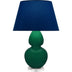 Jungle Glazed Ceramic w/Lucite with Navy W/ Gray Lining Fabric Shade Glass and Blue Shade