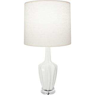 Buy lily-glazed-ceramic-w-polished-nickel-a-lucite-with-oyster-linen-shade-glass-and-white-shade Emma Table Lamp by Robert Abbey