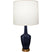 Midnight Blue Glazed Ceramic w/Warm Brass with Oyster Linen Shade Glass and White Shade