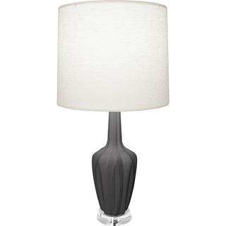 Buy matte-ash-glazed-ceramic-w-polished-nickel-a-lucite-with-oyster-linen-shade-glass-and-white-shade Emma Table Lamp by Robert Abbey