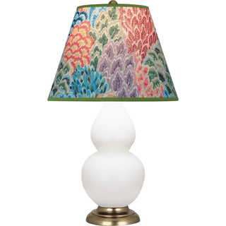 Buy matte-daisy-glazed-ceramic-w-antique-natural-brassed-with-spring-floral-fabric-shade-glass-and-multicolor-shade Small Double Gourd Lamp by Robert Abbey