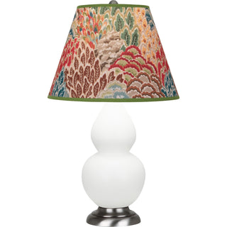Buy matte-daisy-glazed-ceramic-w-antique-silvered-with-fall-floral-fabric-shade-glass-and-multicolor-shade Small Double Gourd Lamp by Robert Abbey