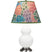 Matte Daisy Glazed Ceramic w/Antique Silvered with Spring Floral Fabric Shade Glass and Multicolor Shade