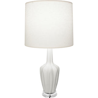Buy matte-lily-glazed-ceramic-w-polished-nickel-a-lucite-with-oyster-linen-shade-glass-and-white-shade Emma Table Lamp by Robert Abbey