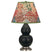 Matte Obsidian Glazed Ceramic w/Antique Silvered with Fall Floral Fabric Shade Glass and Multicolor Shade